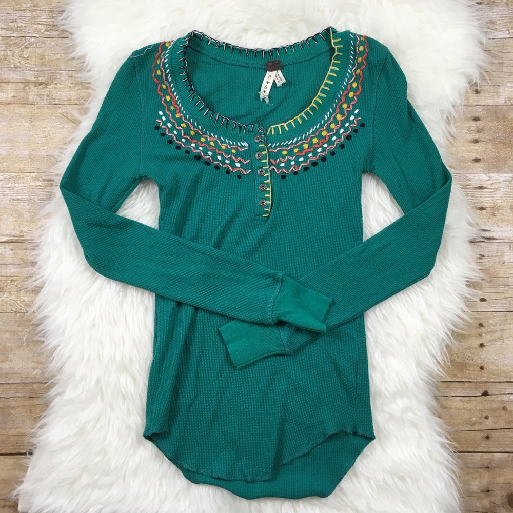 Free People Long Sleeve Thermal Embroidery Top